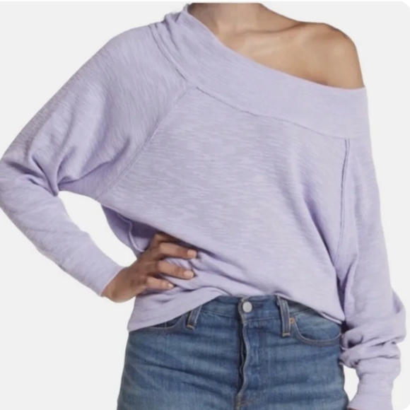Free People Womens Pullover Sz S Palisades Thermal Lilac Off the Shoulder Winter - Picture 1 of 10